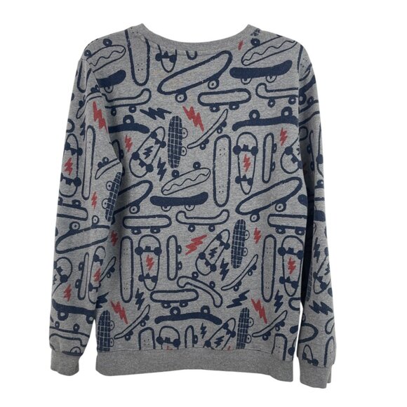 Cat & Jack Boys Size XL (16) Gray Blue Skateboard Print Sweatshirt - Picture 2 of 9